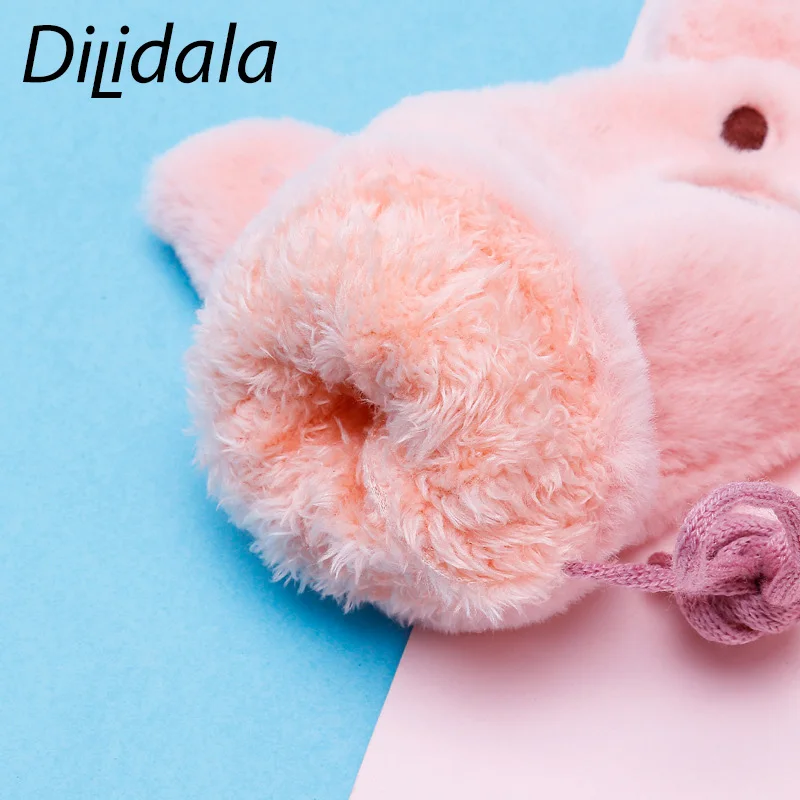 Dilidala, зимние детские перчатки с изображением медведя из мультфильма, толстые плюшевые теплые перчатки, милые перчатки с имитацией кроличьего меха