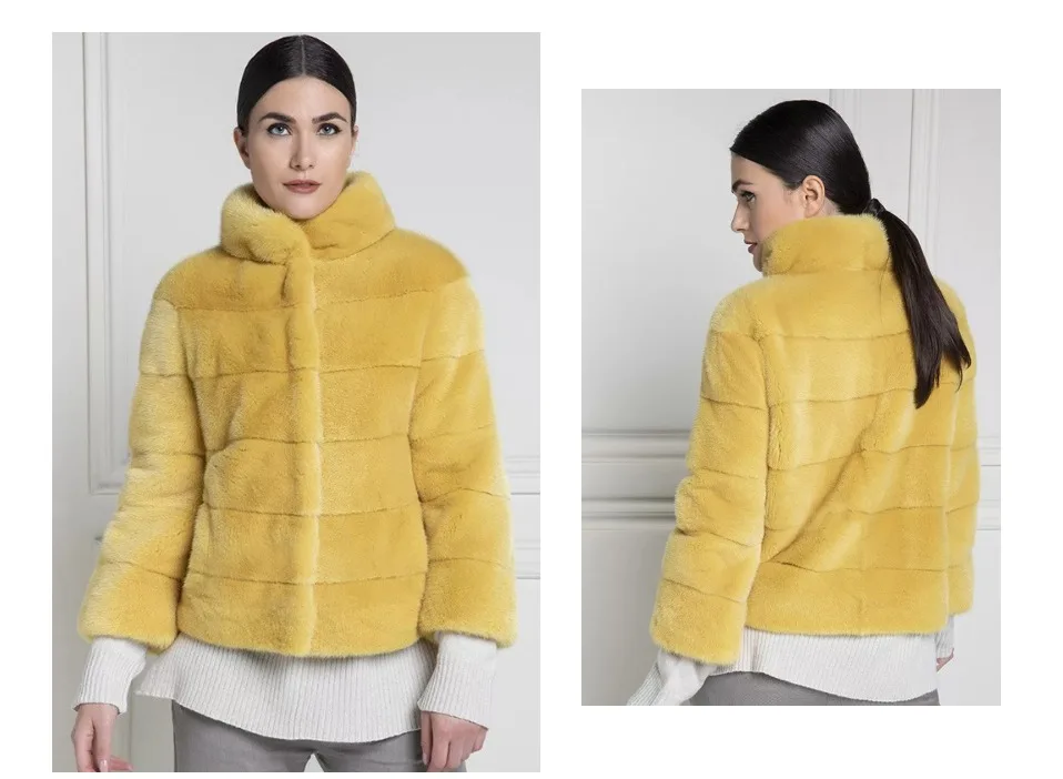 TOPFUR Real Fur Coat Women Genuine Leather Jackets Winter Coat Women Plus Size Real Mink Fur Coat With Fur Collar Yellow Jackets