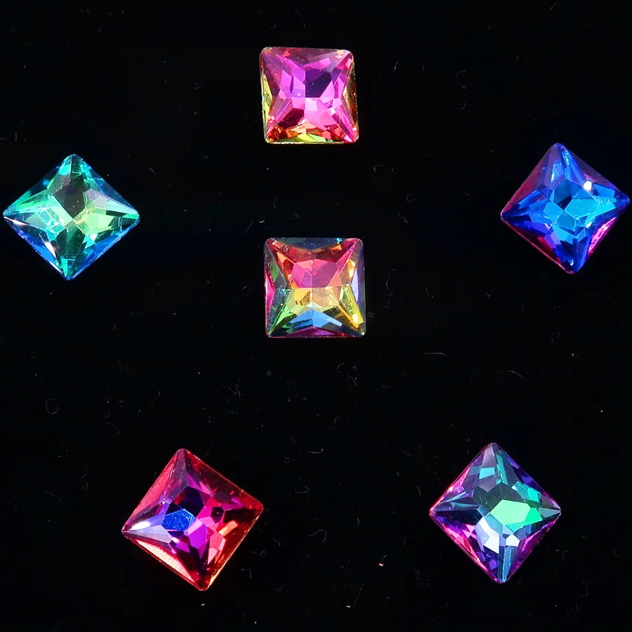 Красивый стеклянный кристалл, 3 размера, прозрачный AB и Радужный цвет, точечная задняя часть, квадратная форма, клей, стразы, бусины, аппликация, nailart, сделай сам, отделка - Цвет: A7 Rainbow mix