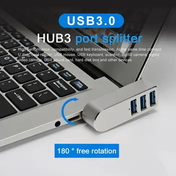 

High Quality Aluminum Alloy 3 Ports USB Hub High Speed Rotatable Splitter Plug and Play Bus Powered