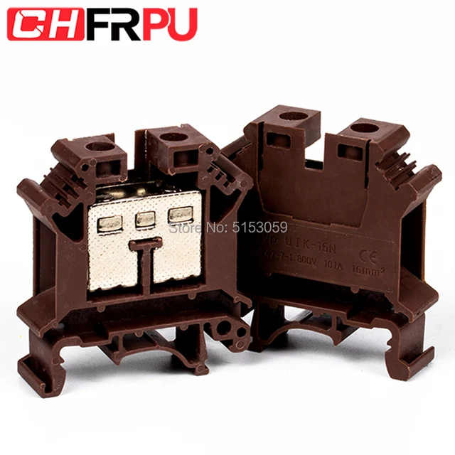 10PCS UK-16N Universal DIN Rail Mounted Terminal Blocks Screw Type Connector Electrical Crimp Terminator UK16N brown