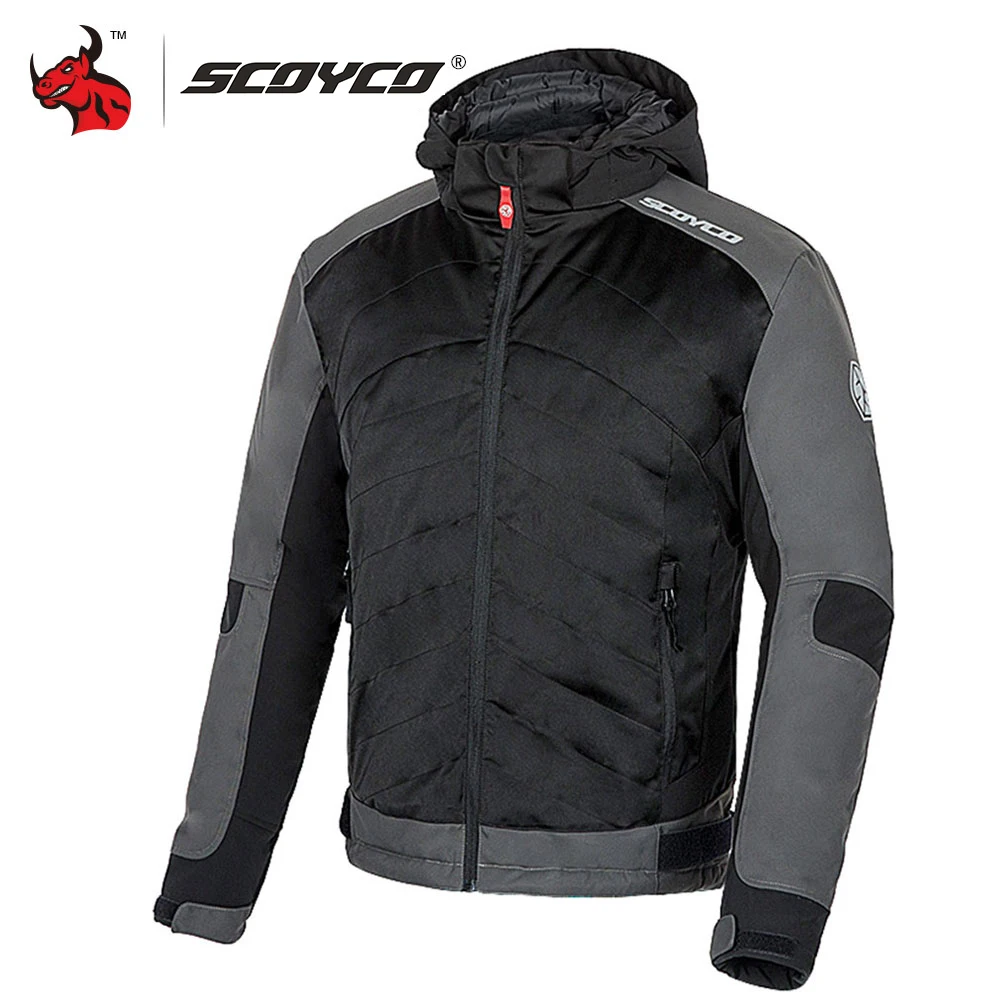 Мужская мотоциклетная куртка SCOYCO черная зимняя Светоотражающая с капюшоном