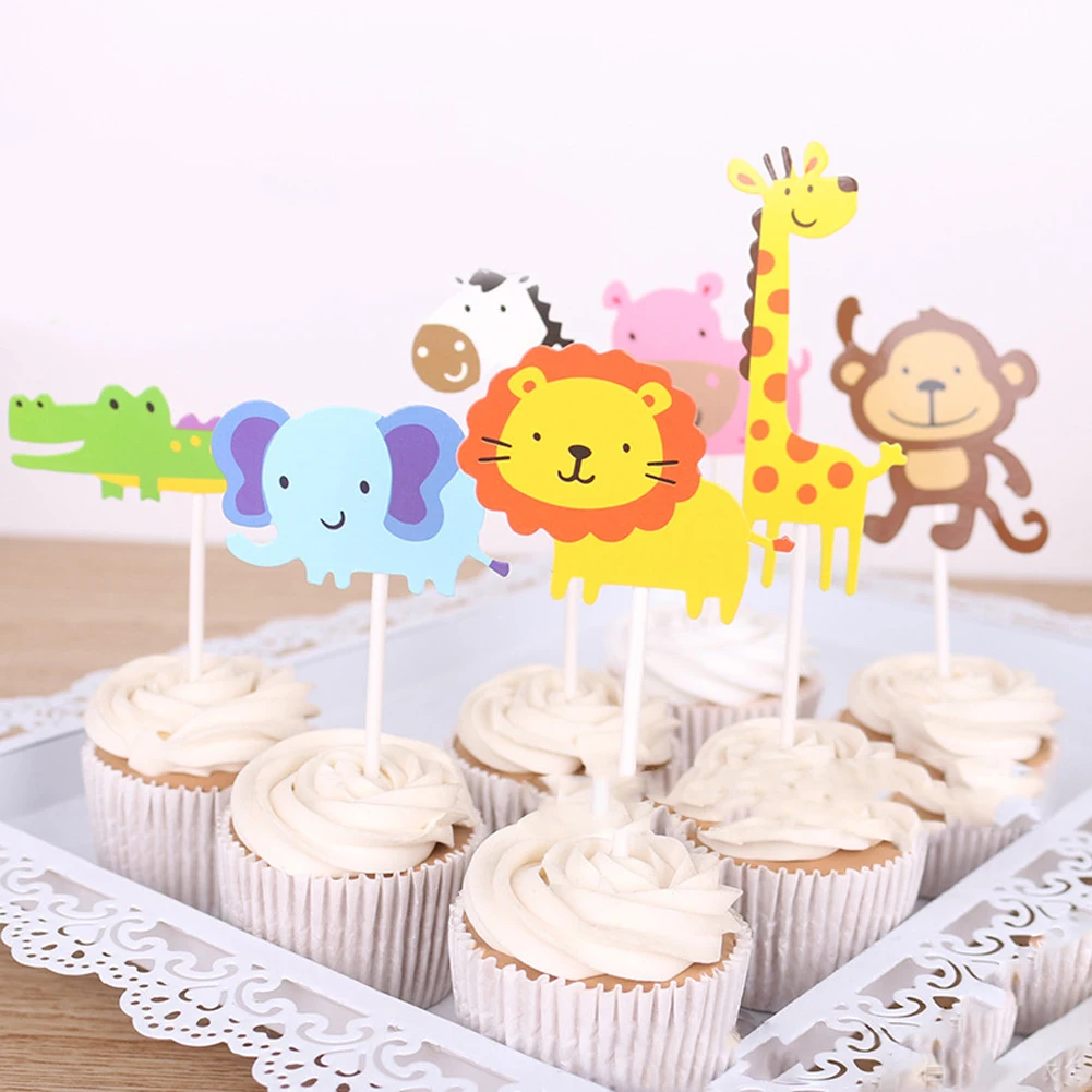 7Pcs/set Decorations Giraffe Cake Topper Small Birthday Cartoon Party Animal Wedding Paper Gift Inserted Card