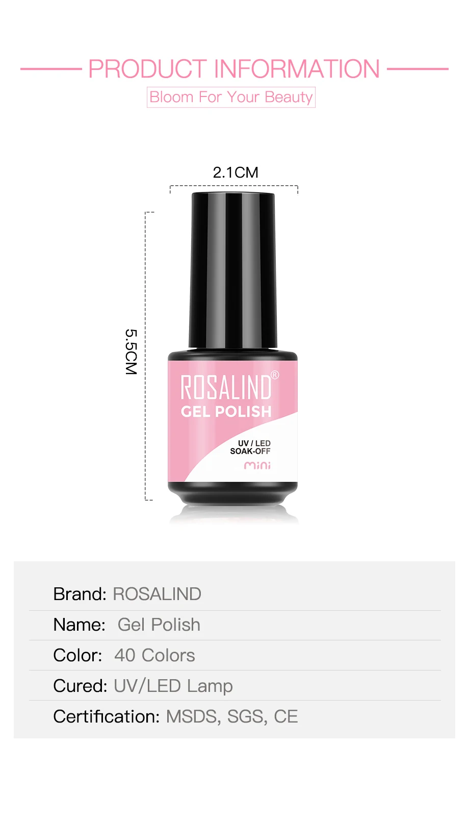 ROSALIND 7ml Gel Polish Semi Permanent Nails Gel Polish Soak Off UV LED Base Top Coat Vernis Nail Art Glitter Gel Varnish