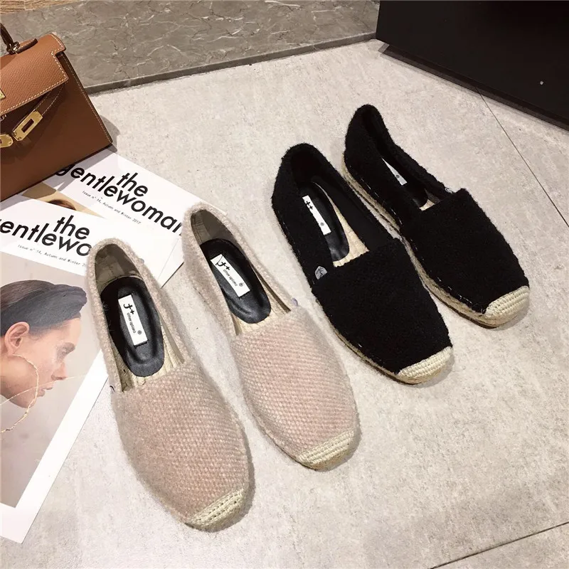 Flock Lazy fisherman oxfords shoes woman straw rope knitted espadrilles creepers slip on ladies flats loafers single shoes