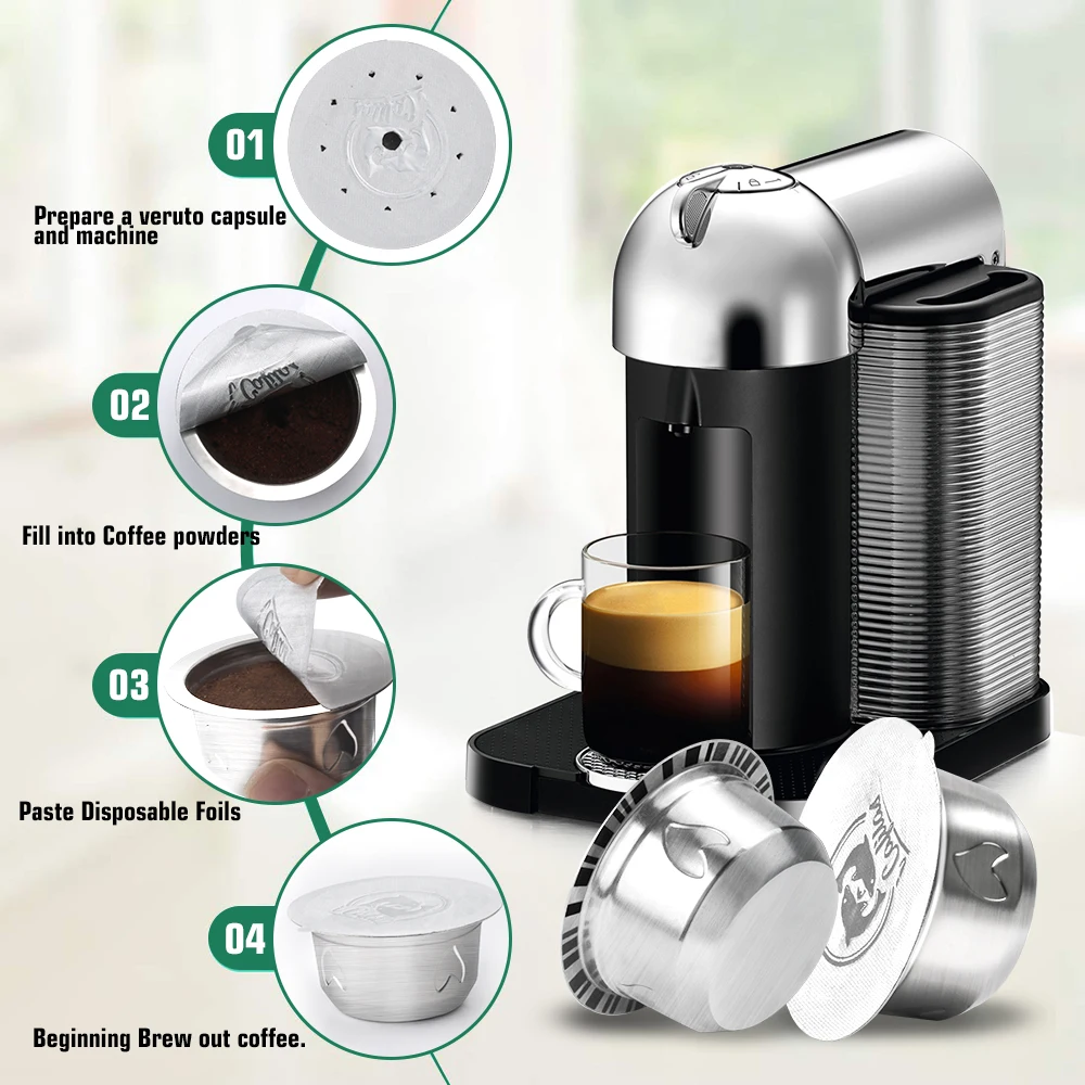 ICafilas Stianless Сталь многоразового использования с фильтром для кофемашины Nespresso Vertuo Кофе капсулы и 80 мл молока Vertuo фильтр эспрессо Vertuoline