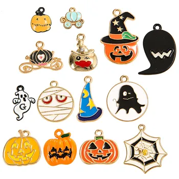 

YEYULIN 14pcs mix style Halloween Charms Alloy Pumpkin Wizard Hat Ghost Pendant Bracelet Jewelry Making Accessory