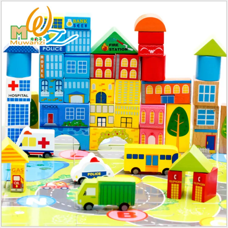 

Children Building Blocks Toy 62 Grain Flexible City Traffic Building Blocks Bottled with Scene Baby Jigsaw Puzzle Educational To