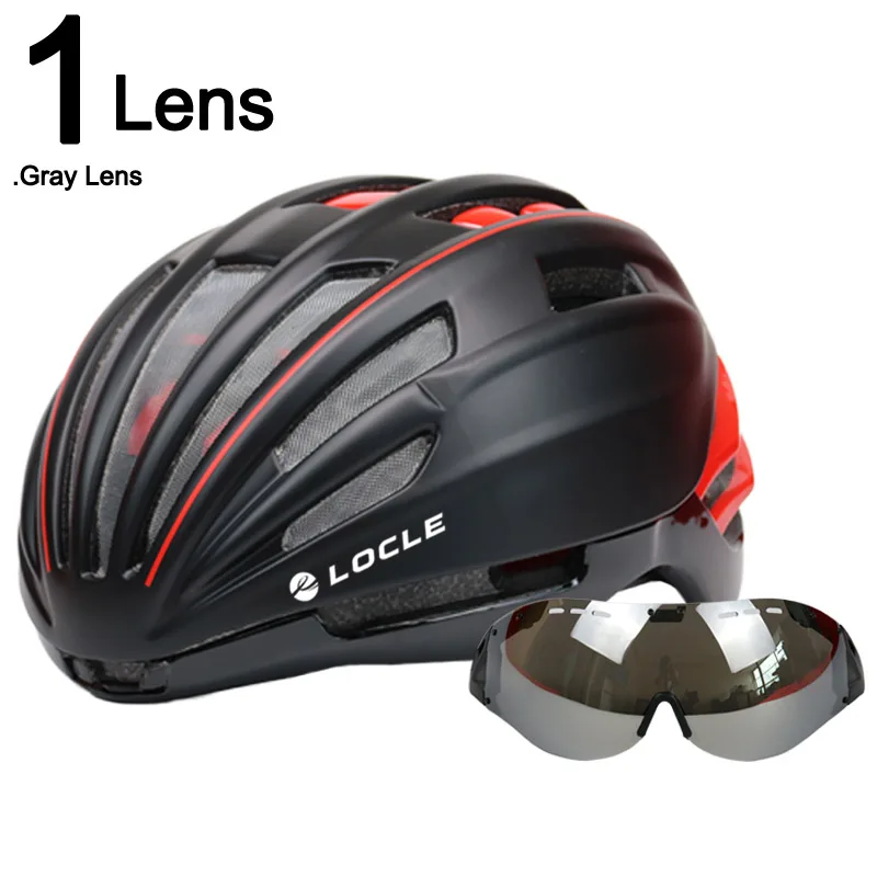 LOCLE двухслойный дорожный горный велосипедный шлем MTB с очками велосипедный шлем 280 г Casco Ciclismo велосипедный шлем - Цвет: Black Red 1 Lens