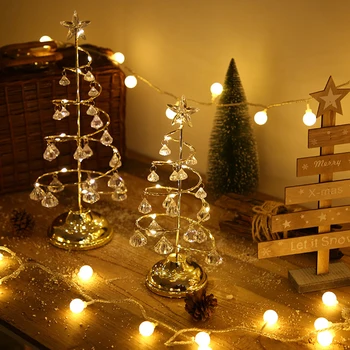 

Spiral LED Christmas Light Battery Powered Bedroom Gift Home Decor Night Crystal Pendant Tree Shape Living Room Party Fairy Lamp