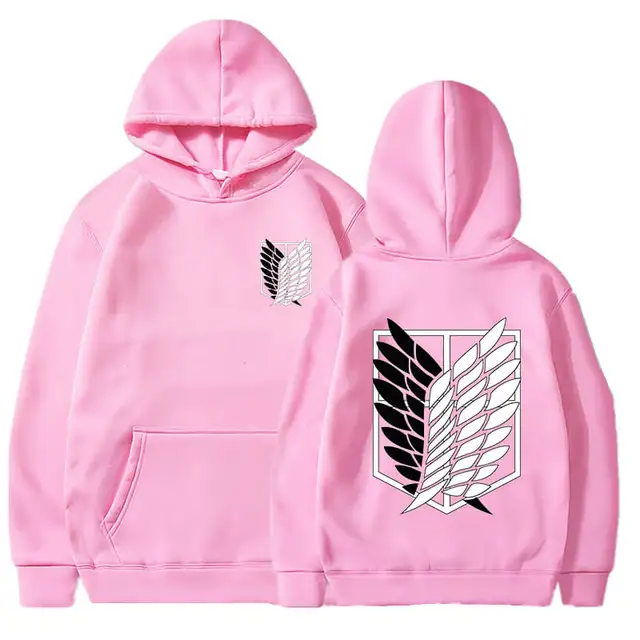Attack On Titan Hoodie Japanese Anime Hingeki No Kyojin Graphic Sweatshirt Pullover Casual Hooded Streetwear Tops Unisex Pink1