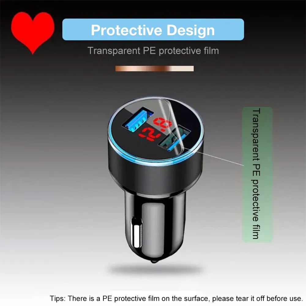 3.1A Dual USB LED Car Charger with Blue Indicator Light Multi-protection Universal for 12V/24V Vehicles