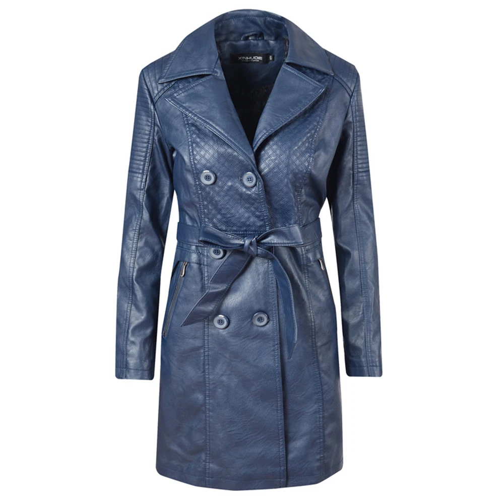 

Winter Fur Fleece Leather Jacket For Women Windbreaker Trench Belt Coats Female Casual Motor Overcoat Ladies Elegant Streetwear