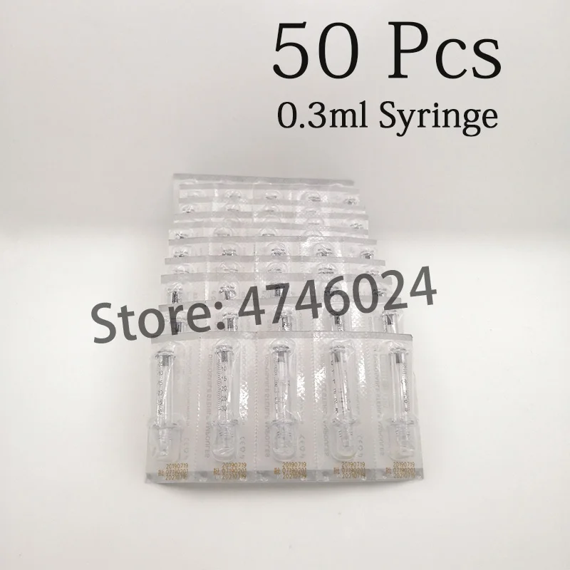 50pcs 0.3ml syringe Две головки, 0,3 мл, 0,5 мл, 2 в 1, ручка с гиалуроновой кислотой, карандаш для инъекций губ, без иглы, распылитель, наполнитель для губ, против морщин, для лица, инъекции - Цвет: 50pcs 0.3ml syringe