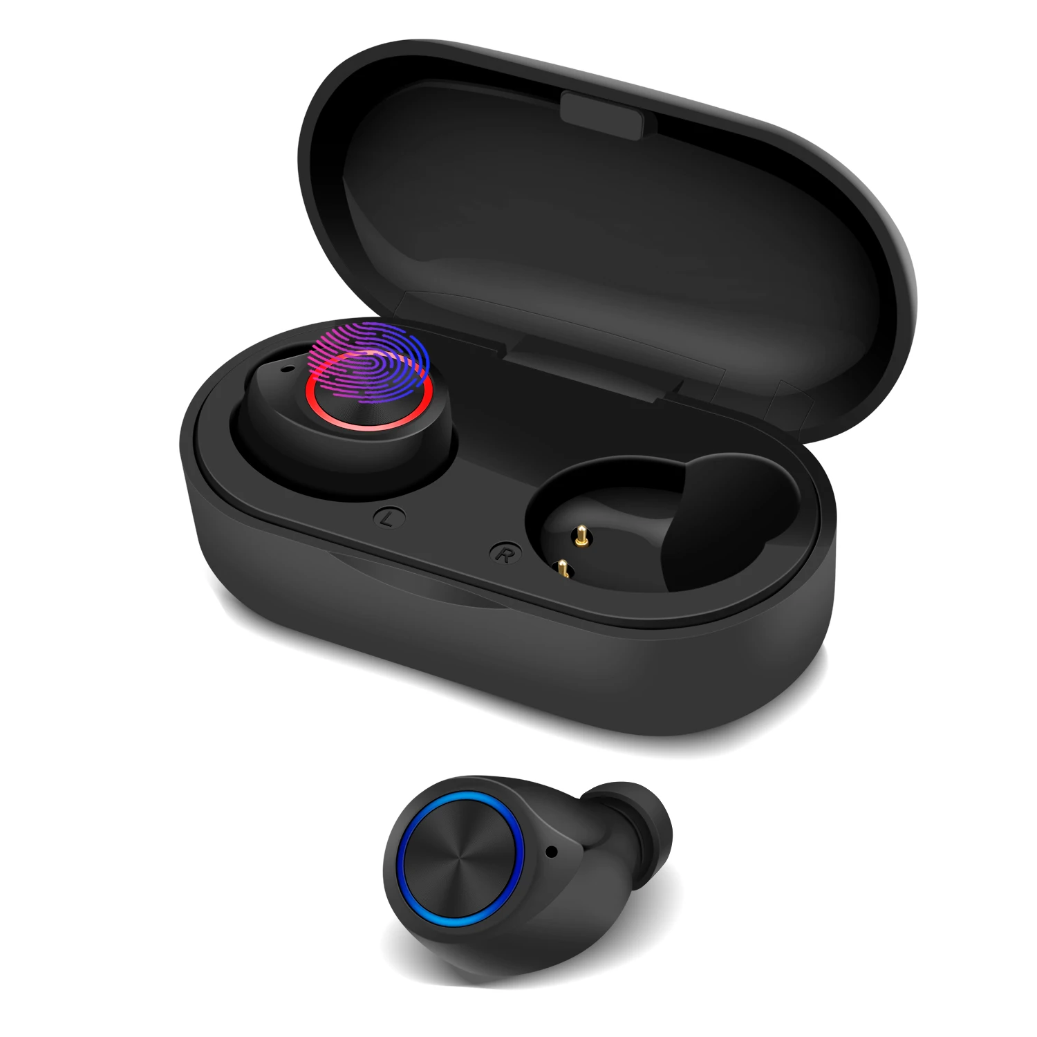 GOOJODOQ водонепроницаемые TWS V5.0 мини беспроводные наушники Сенсорное управление Bluetooth наушники с двойным микрофоном - Цвет: black