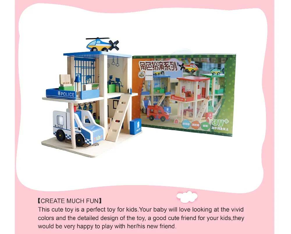 Mookids деревянные кукольные домики-полицейский участок Игровой Набор(14 шт.) с полицейским автомобилем сборная игра DIY игрушка родитель-ребенок Взаимодействие