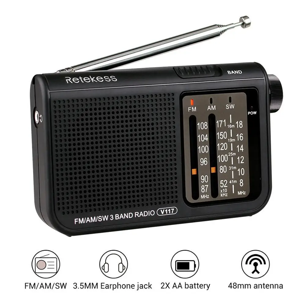 

Retekess V117 FM AM SW Radio Analog Radio Transistor AM FM Portable Radio Battery Powered Operated Tuner Receiver For Senior