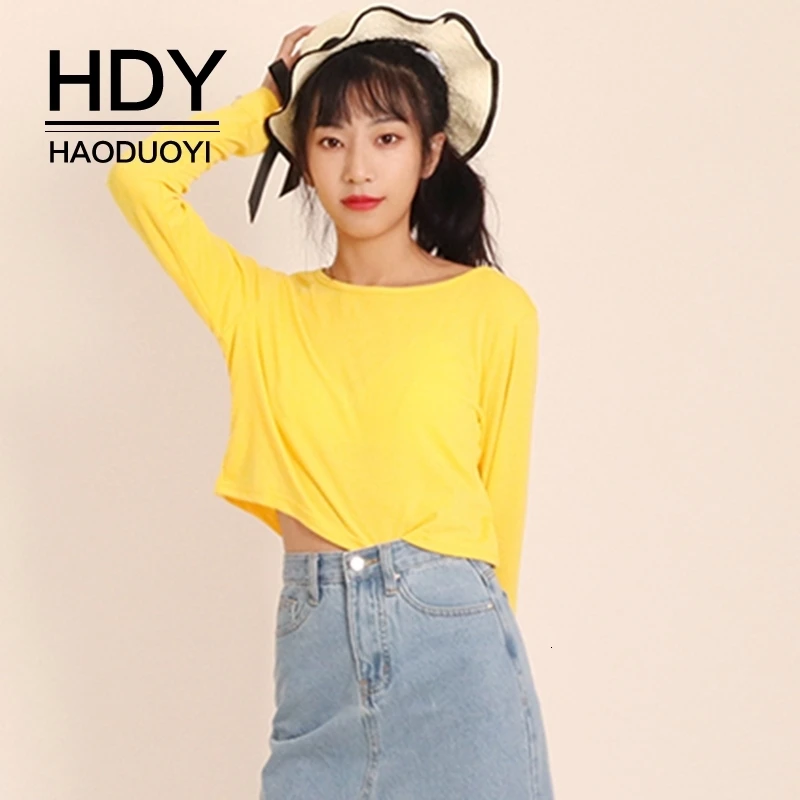 

HDY Haoduoyi New Arrival Simple Round Neck Ins Temperament Micro Transparent Solid Color Candy Color Sunscreen Short Sweater Top