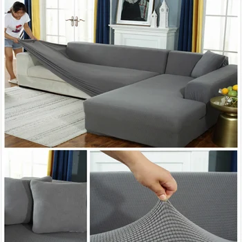 

Cheap 2 Pcs Covers for L Shaped Sofa Living Room Corner Sofa Covers Sectional Chaise Longue Sofa Slipcover Stretch Elastic
