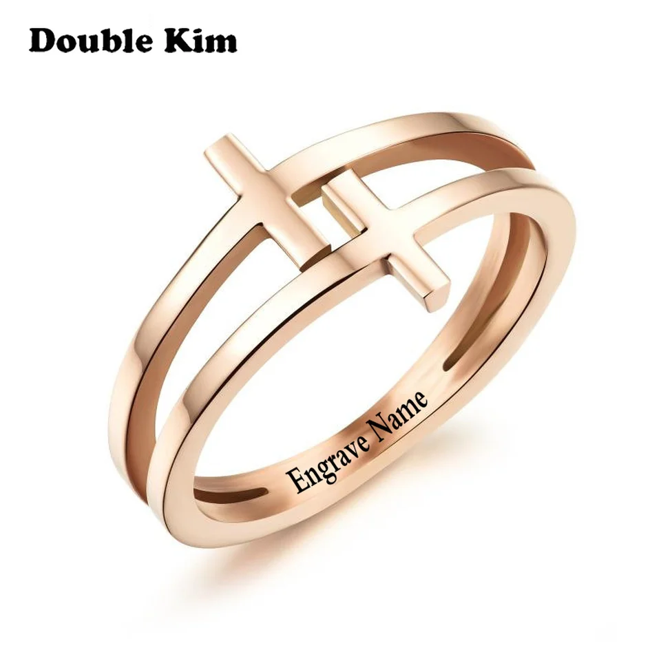 Personalized Cross Jesus Rings DIY Engrave Name Date Stainless Steel for Women Lover Custom Wedding Jewelry Gift | Украшения и