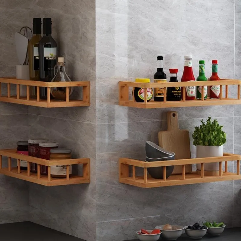 Многофункциональные настенные бамбуковые стеллажи для хранения кухонных специй