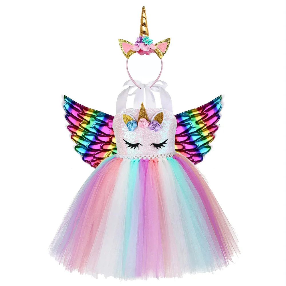 Tanie Dzieci kwiat cekiny tiul jednorożec sukienka śliczne Lol jednorożec kostium dla dziewczynek urodziny dziecko ubrania świąteczne impreza dla dzieci sukienki
