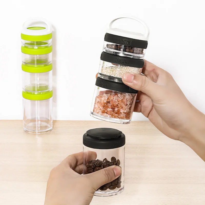 Portable and Stackable 4-Piece Twist Lock Storage Jars Snack Container BPA  and Phthalate Free