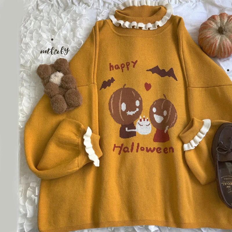 Women Oversize Sweater Halloween Pumpkin Birthday