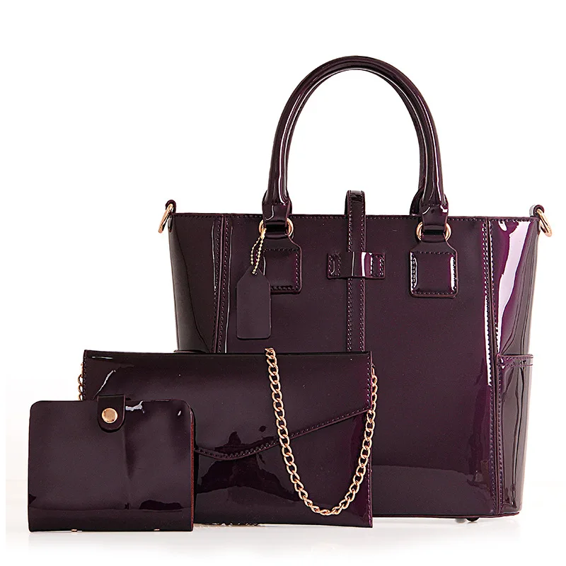 Высококачественная женская кожаная патентованная Женская сумочка из композитной кожи, женские сумки-тоут, женские сумки-мессенджеры, женские сумки через плечо - Цвет: Коричневый