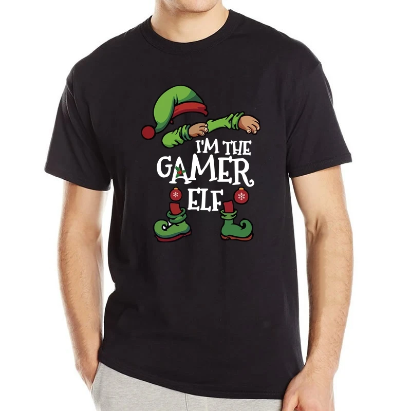 

FLC Unisex Christmas Men TShirt Off White I'm The Gamer Elf Men's T-Shirt Vintage Funny Bts Short Sleeve Tee Cotton Tops Gift