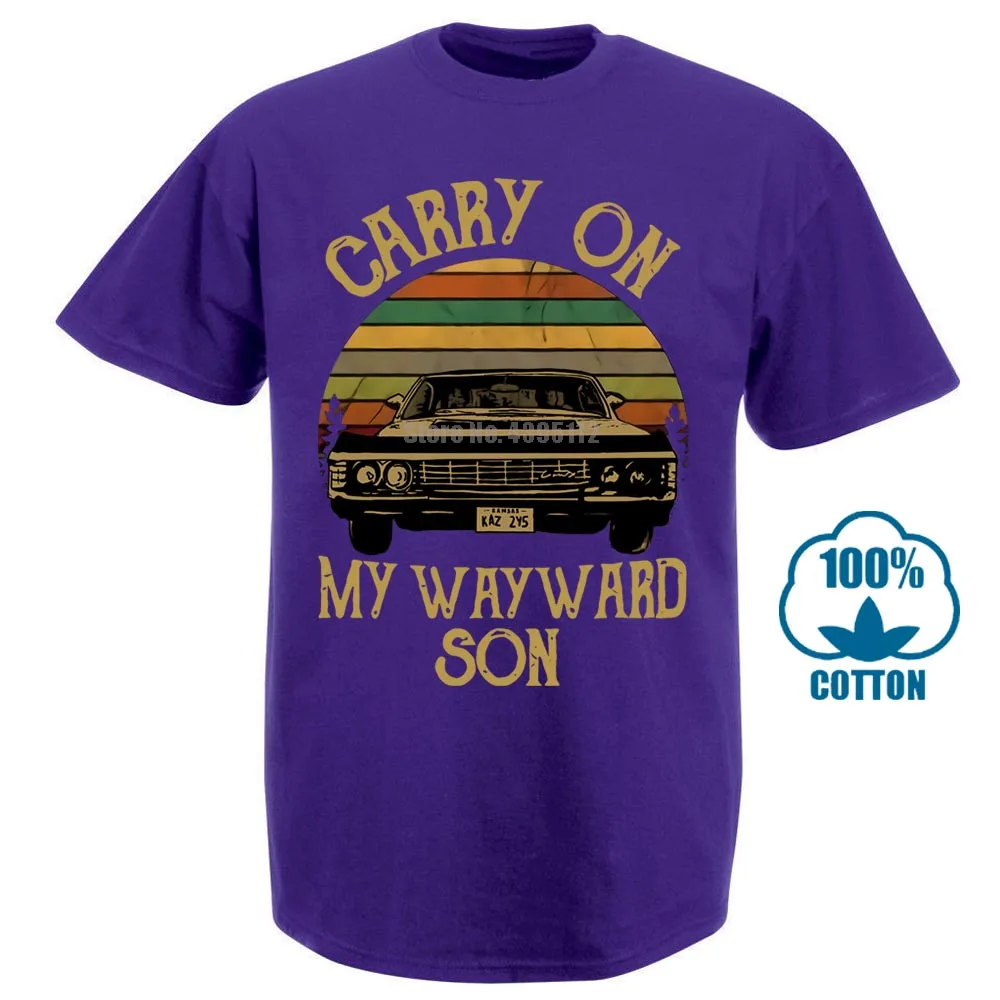 Сверхъестественное Винтажная Футболка Carry On My wayard Son Dark Heather для мужчин Сделано в США - Цвет: Фиолетовый