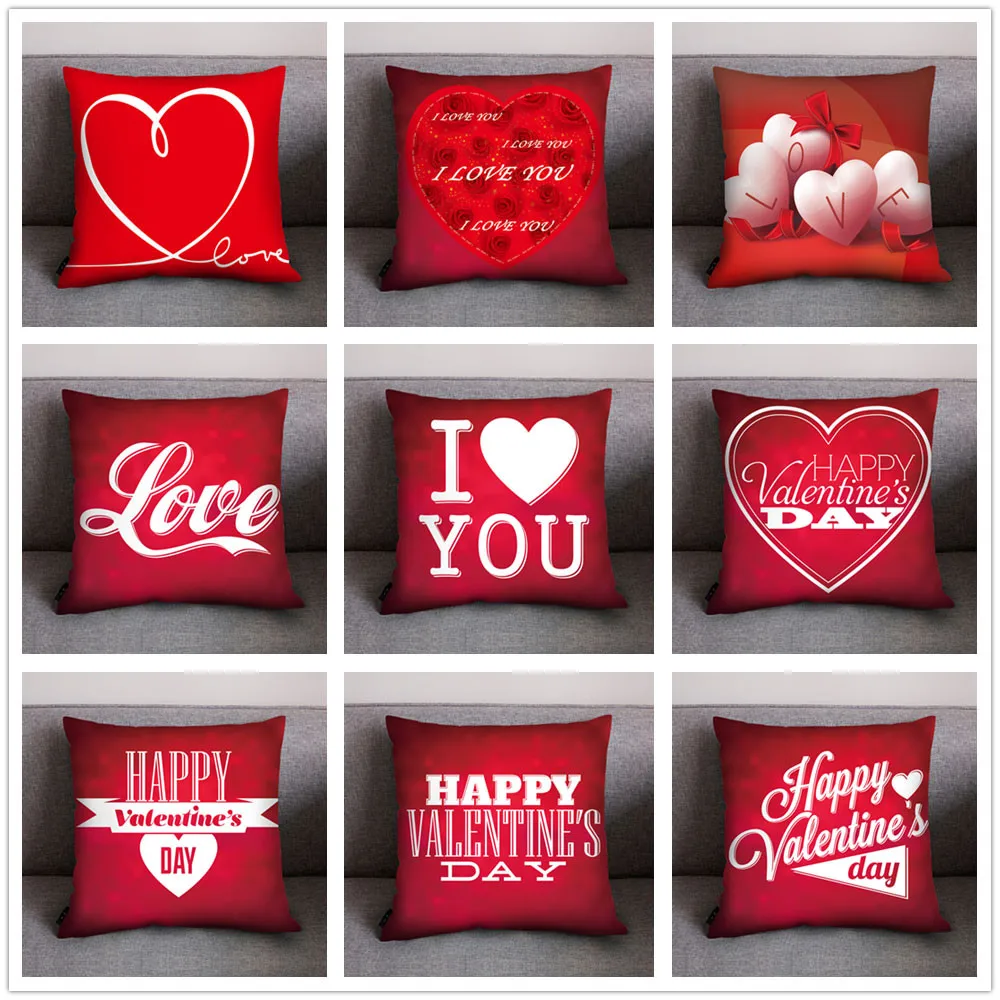 

Valentine's Day love pattern Print Pillow Case Hand Made Polyester Sofa Car Cushion Cover Home Decor Lover Gifts 45X45cm F1