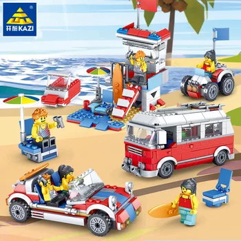 

Original KAZI new city 3 in 1 camping car children small particles spell inserted blocks children's toys birthday gift