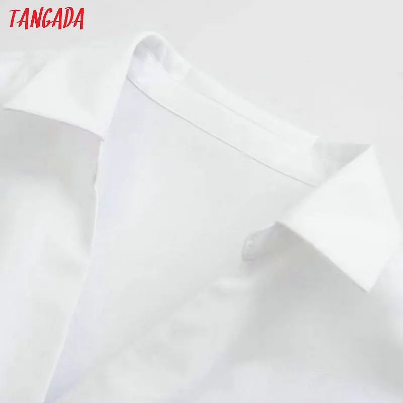 Tangada women elegant white blouse tunics design turn down collar long sleeve chic pleated shirt blusas femininas 5Z17