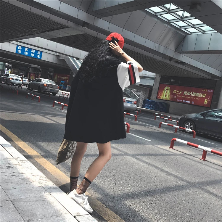 Модная ночнушка больших размеров, d, женская летняя одежда, BF Wind Harajuku, платье для сна, Хлопковая пижама с буквенным принтом для молодых девушек