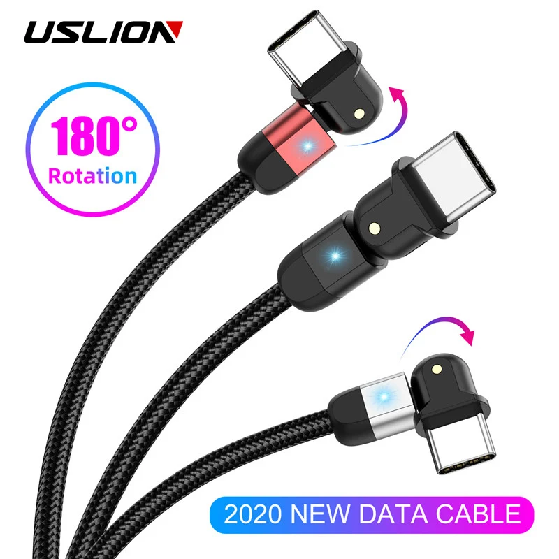 

USLION USB Type C Data Cable 3A Fast Charging Wire For Samsung S10 S9 S8 Huawei 90°/180° Rotating USB C Mobile Phone Data Cord