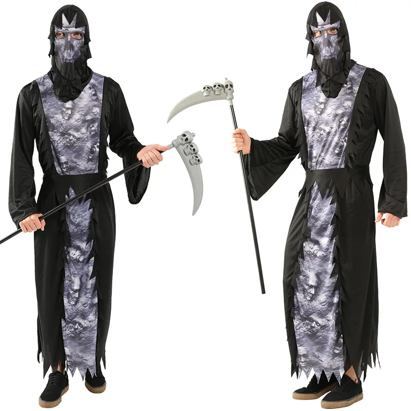 Мужские костюмы для взрослых Grim Reaper мантия призрака одежда на Хэллоуин косплея