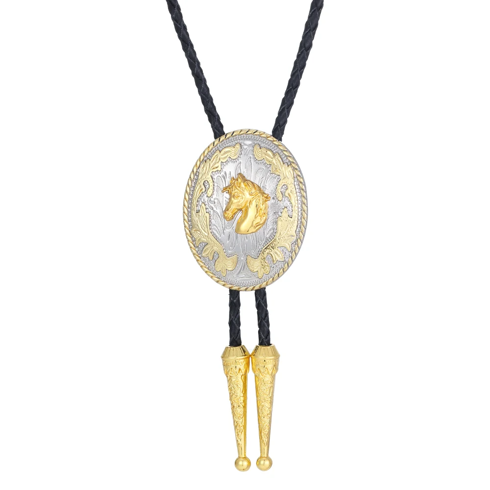 

KDG Western cowboy zinc alloy two-color animal horse head pendant leather rope men's bolo tie fashion all-match