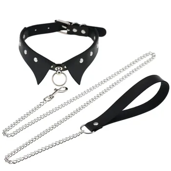 Exotic Accessories of Bdsm Slave Bondage Leather Collar with Leash Ring Steel Chain Sex Toys to Lover Roleplay Posture Spreader 6