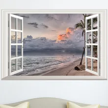 Креативный стиль пляж Закат пейзаж поддельные окна водостойкие наклейки из ПВХ спальни гостиной украшения настенные наклейки