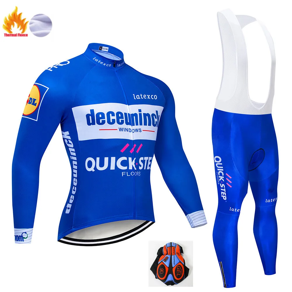 Pro Team QUICK STEP Велоспорт Джерси 9D нагрудник набор Бельгийская велосипедная одежда мужская зимняя теплая флисовая велосипедная Одежда для велоспорта - Цвет: Winter suit