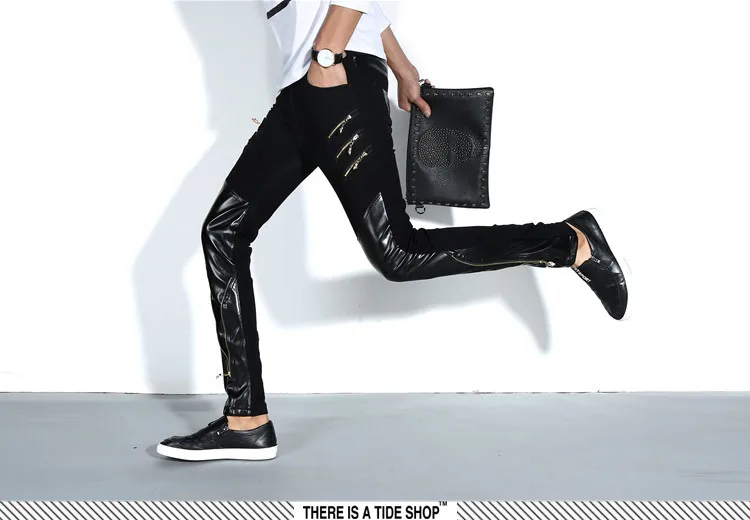AliExpress Wish. Ebay. Amazon for Summer New Style Men Tight PU Leather Pants Slim Fit Locomotive Pants