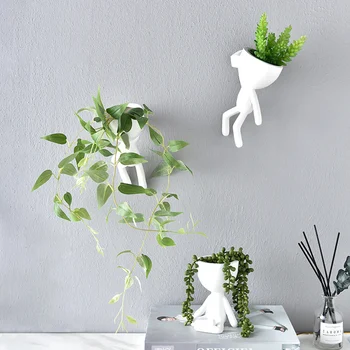 

HOT Tree Man Flower Pot Planters for Plants Nordic Plant Pot Wall Modern Pot Plant Wall Pots Wall Flowerpot Cute White Planter