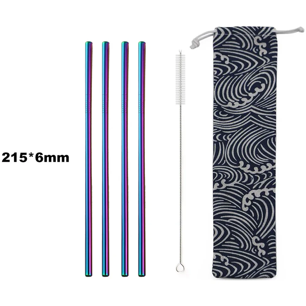Черные 6 шт соломы серебряные многоразовые, для питья соломы металлические 304 соломы из нержавеющей стали питьевой соломы с чистящей щеткой сумка для хранения