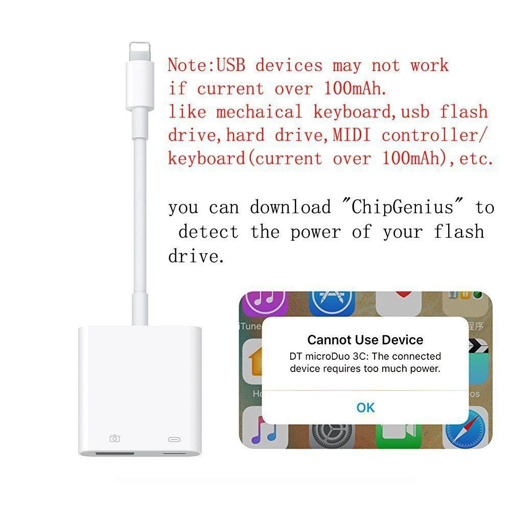  OTG Adapter for 8 Pin to USB 3 Camera Reader Adapter OTG Cable Data Converter for iPhone 7/8/X for 