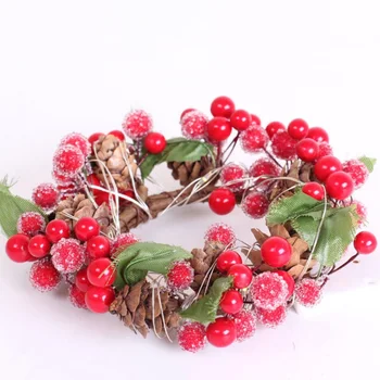 

LED String Light Christmas Decorative Wreath With Artificial Berries And Pine Cone Garland For Front Door Window Wall Decor