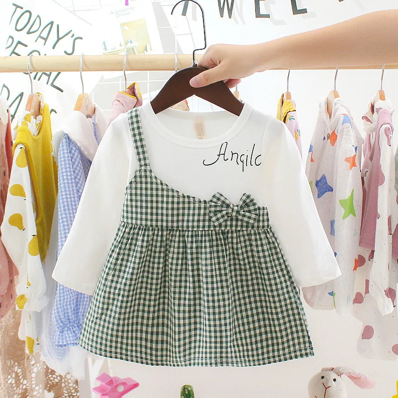 Осеннее платье для малышей, хлопковое платье с длинными рукавами для младенцев, модная одежда для маленьких девочек - Цвет: H
