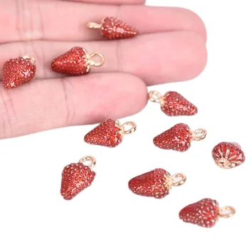 

10pcs Hot New Charms 3D Simulation Strawberry Fruit Pendant Beads DIY Bracelets Necklace Earrings For Women Jewelry Finding Gift