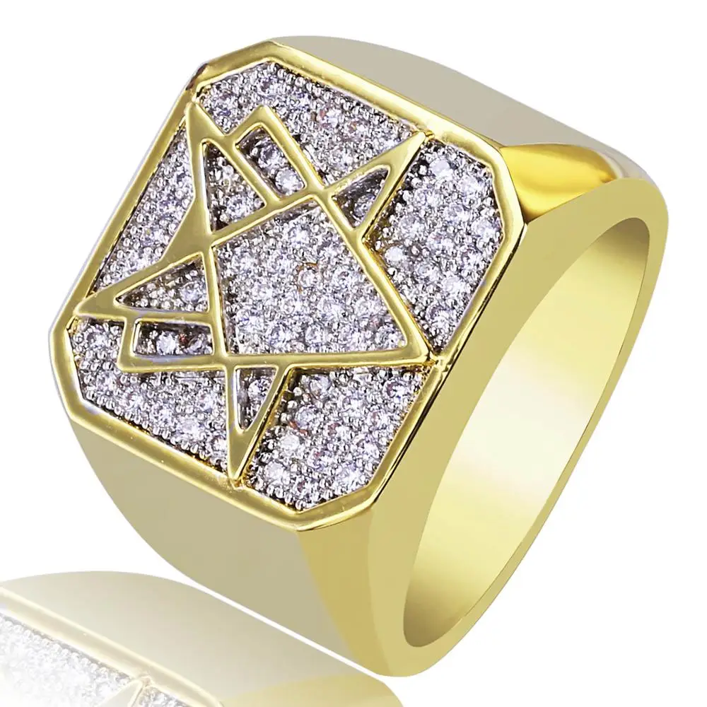 

Hip Hop Rock Men Gold Color Plated Ring Copper Iced Out Micro Pave CZ Stone Rings