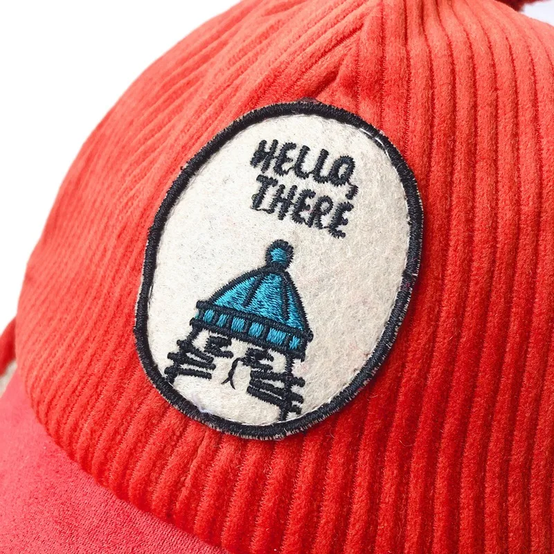 Fashion Children\'s Unisex Bomber Hat Fashion Casual All-match Warm Corduroy Velvet Cartoon Patch Decoration Earmuffs Bomber Hat